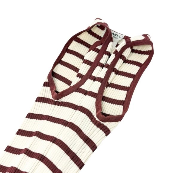 CHANEL Vintage 98P CC Mark Logo Rib Knit Tank Top Striped #40 Red White [106342] - Picture 7 of 11